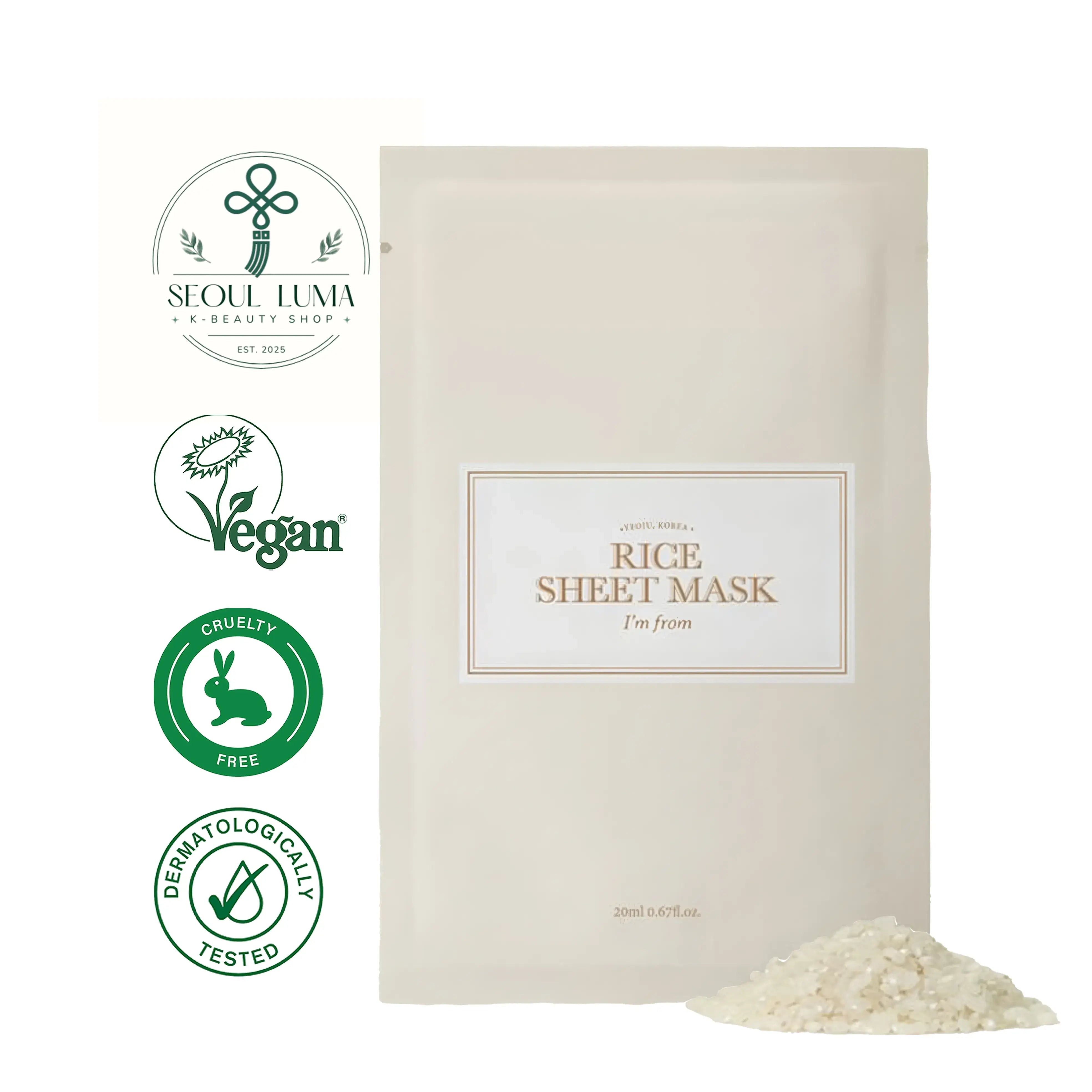 I'm From Rice Sheet Mask - hydrating sheet mask with 60% Goami rice extract, niacinamide, and hyaluronic acid for instant glow and deep moisture